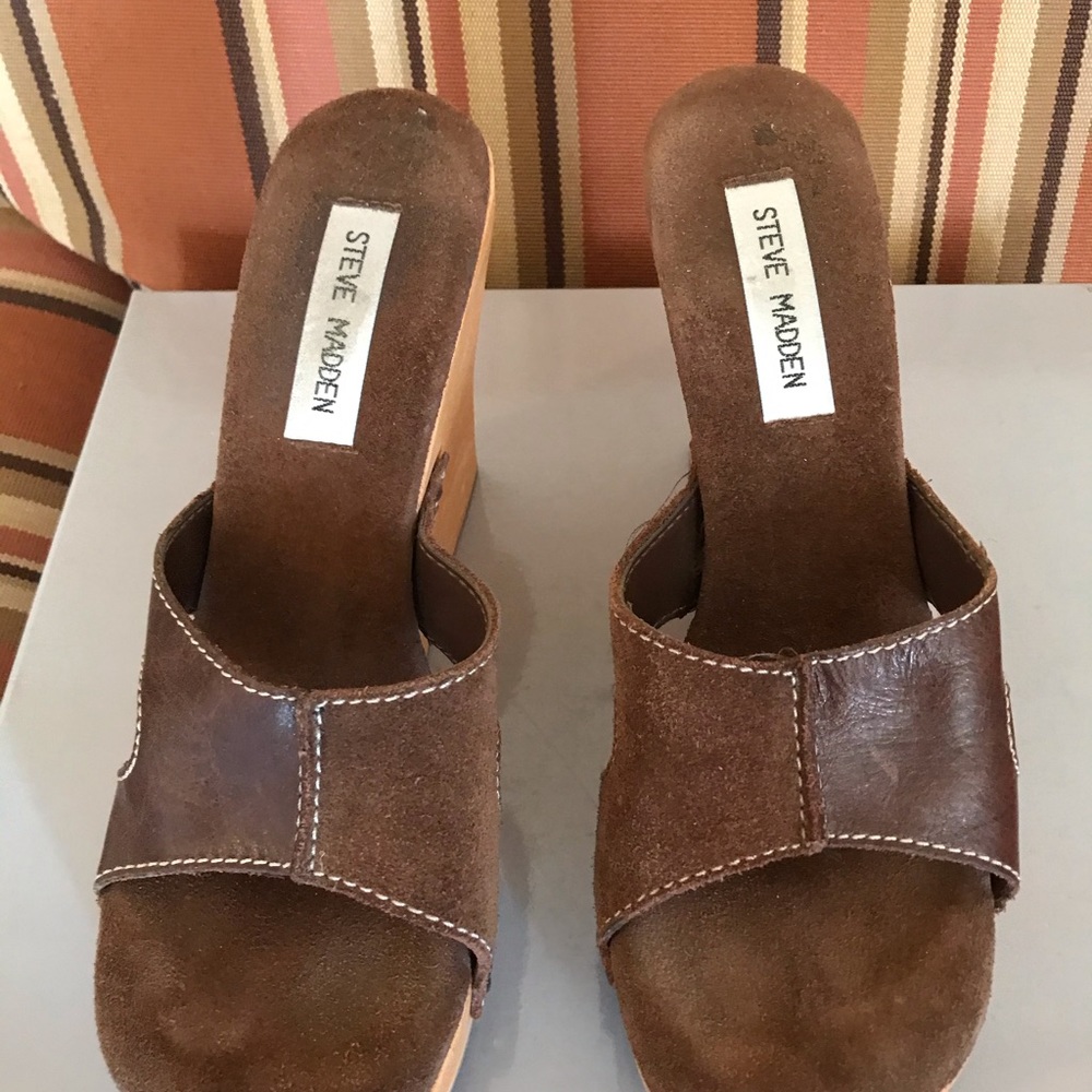 Brown suede/leather Wedge slippers